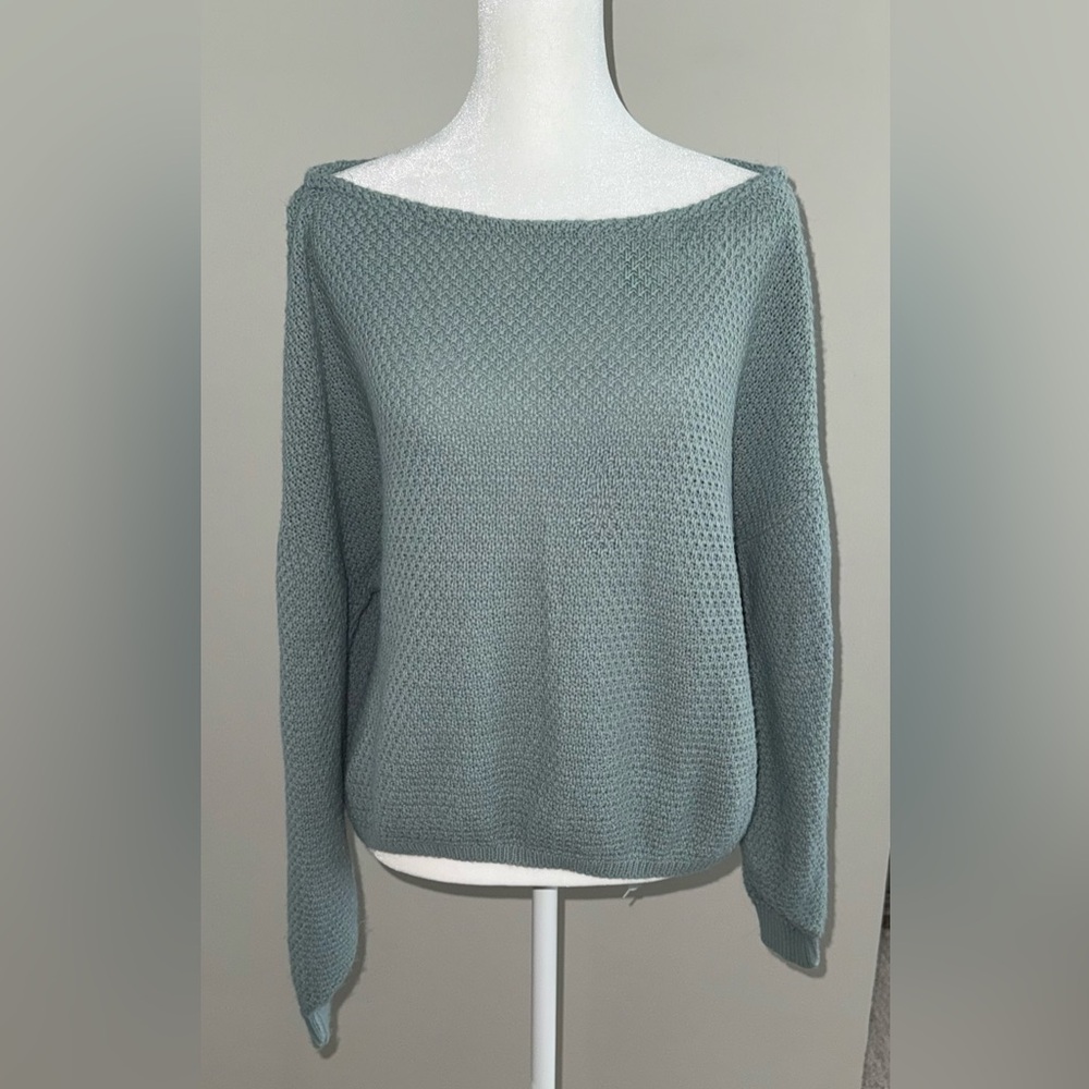 Nasty Gal Sea Foam Blue Crew Neck Sweater with Textured Knit & full sleeves